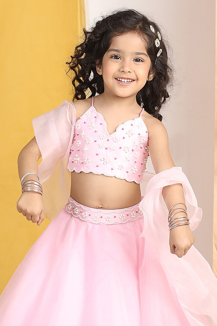 Pink Organza Lehenga Set For Girls by The Little celebs at Pernia's Pop Up Shop