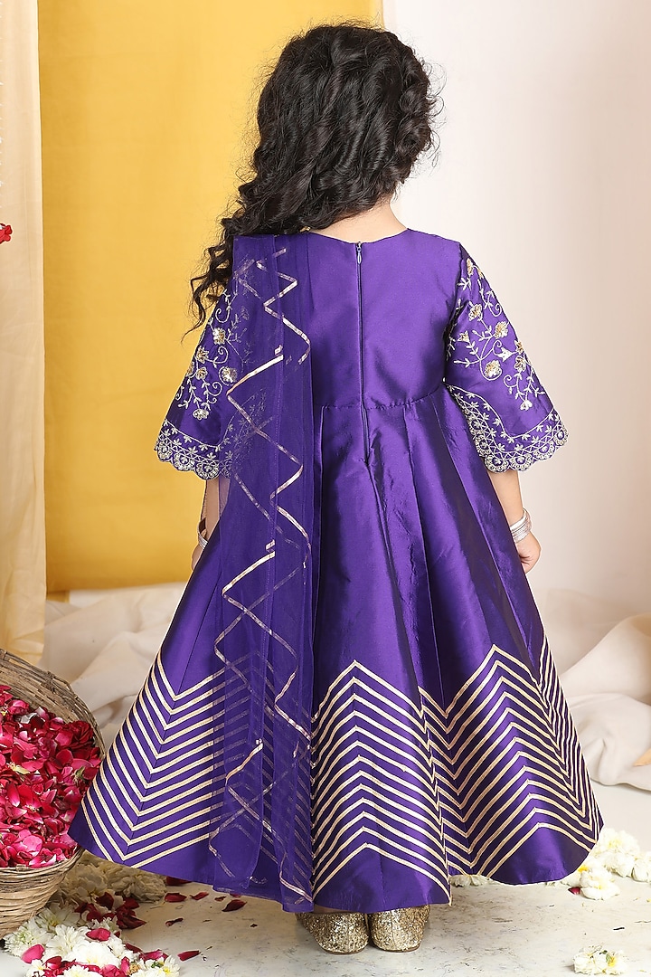 Purple Silk Sequins Work Anarkali Set For Girls by The Little celebs at Pernia's Pop Up Shop