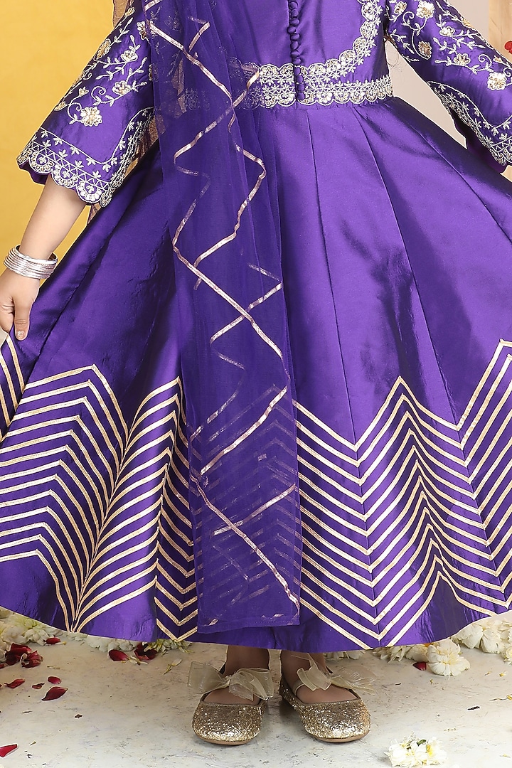Purple Silk Sequins Work Anarkali Set For Girls by The Little celebs at Pernia's Pop Up Shop