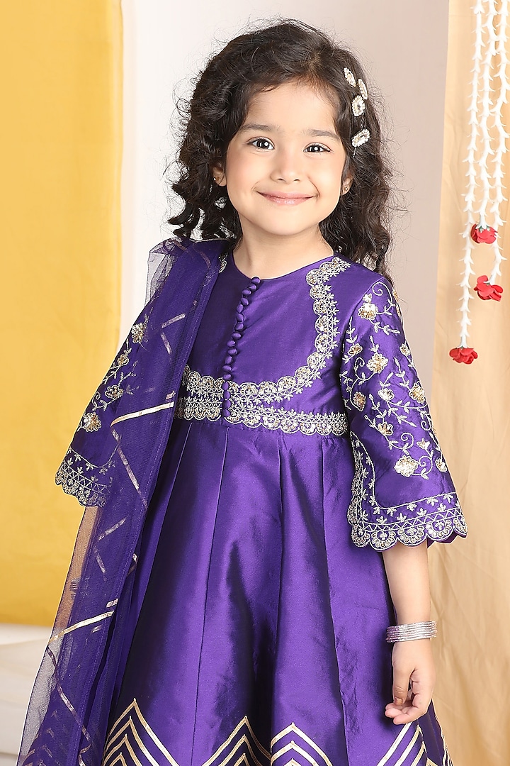 Purple Silk Sequins Work Anarkali Set For Girls by The Little celebs at Pernia's Pop Up Shop