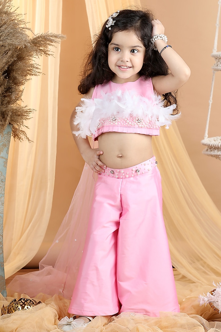 Baby Pink Silk Hand Embroidered Co-Ord Set For Girls by The Little celebs at Pernia's Pop Up Shop