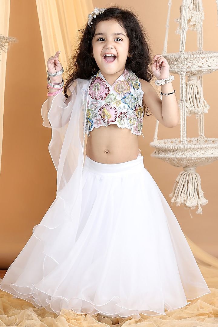 White Organza Lehenga Set For Girls by The Little celebs