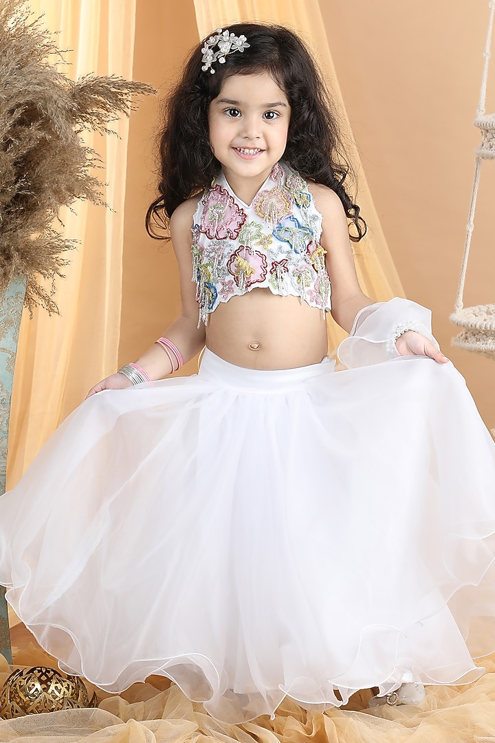 White Organza Lehenga Set For Girls by The Little celebs at Pernia's Pop Up Shop