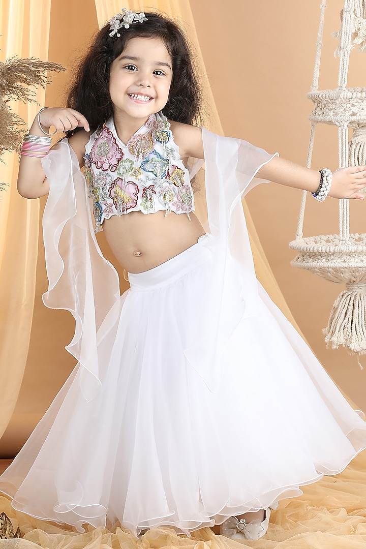 White Organza Lehenga Set For Girls by The Little celebs at Pernia's Pop Up Shop
