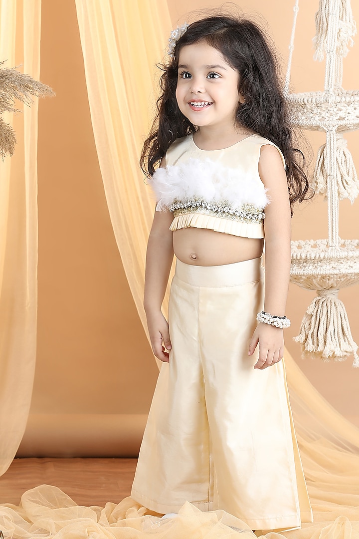 Beige Silk Embroidered Co-Ord Set For Girls by The Little celebs at Pernia's Pop Up Shop