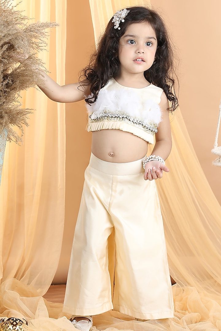 Beige Silk Embroidered Co-Ord Set For Girls by The Little celebs at Pernia's Pop Up Shop