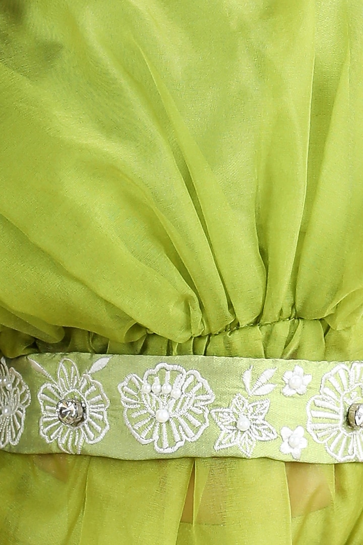 Green Silk & Organza Embroidered Pant Set For Girls by The Little celebs at Pernia's Pop Up Shop