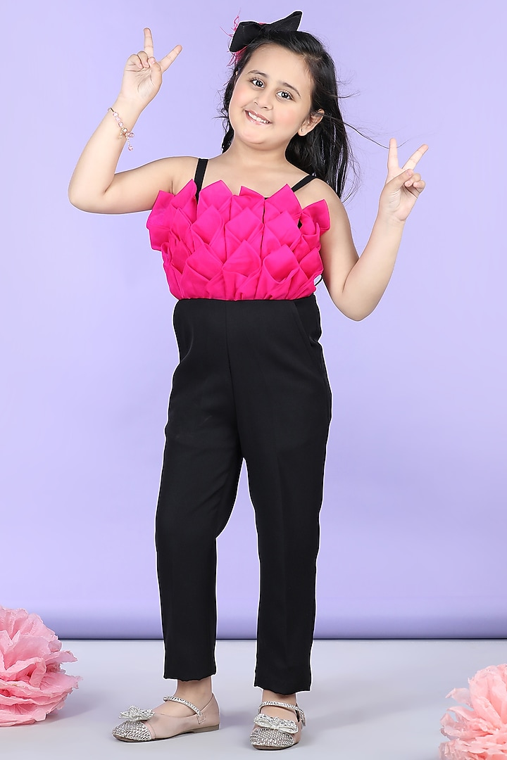 Black Imported Crepe Embellished Jumpsuit For Girls by The Little celebs