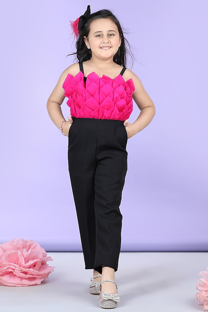 Black Imported Crepe Embellished Jumpsuit For Girls by The Little celebs at Pernia's Pop Up Shop