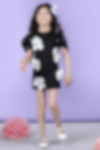 Black Slim Scuba Stone Embellished Dress For Girls by The Little celebs at Pernia's Pop Up Shop