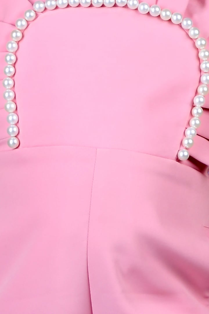 Baby Pink Imported Crepe Pearl Embellished Jumpsuit For Girls by The Little celebs at Pernia's Pop Up Shop