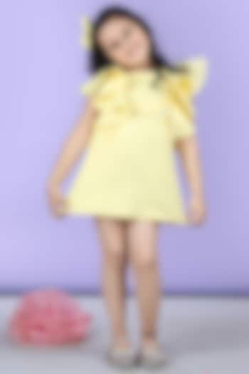 Yellow Scuba Embellished A-Line Dress For Girls by The Little celebs at Pernia's Pop Up Shop