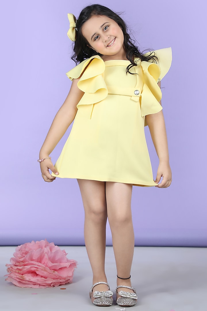 Yellow Scuba Embellished A-Line Dress For Girls by The Little celebs at Pernia's Pop Up Shop