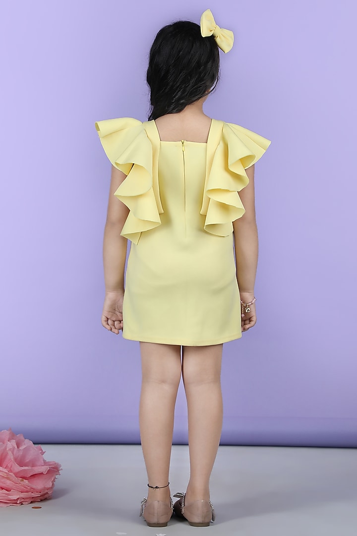 Yellow Scuba Embellished A-Line Dress For Girls by The Little celebs at Pernia's Pop Up Shop