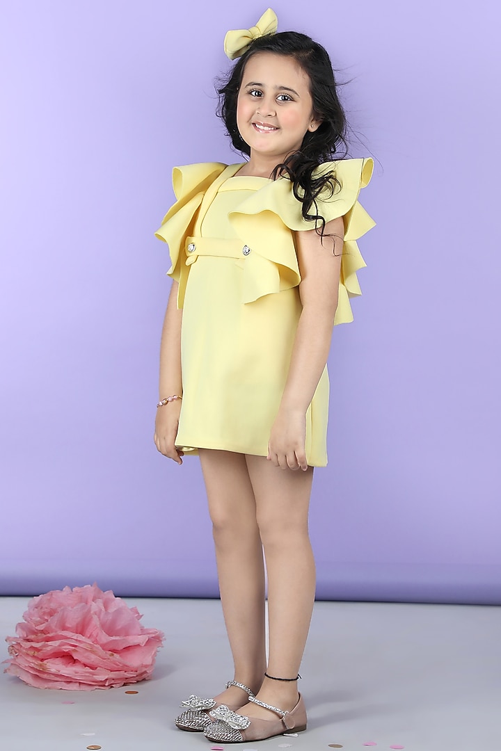 Yellow Scuba Embellished A-Line Dress For Girls by The Little celebs at Pernia's Pop Up Shop
