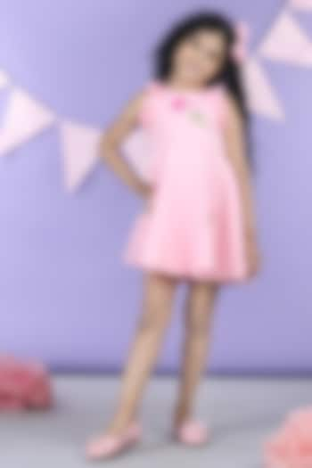 Baby Pink Scuba Embroidered Dress For Girls by The Little celebs at Pernia's Pop Up Shop