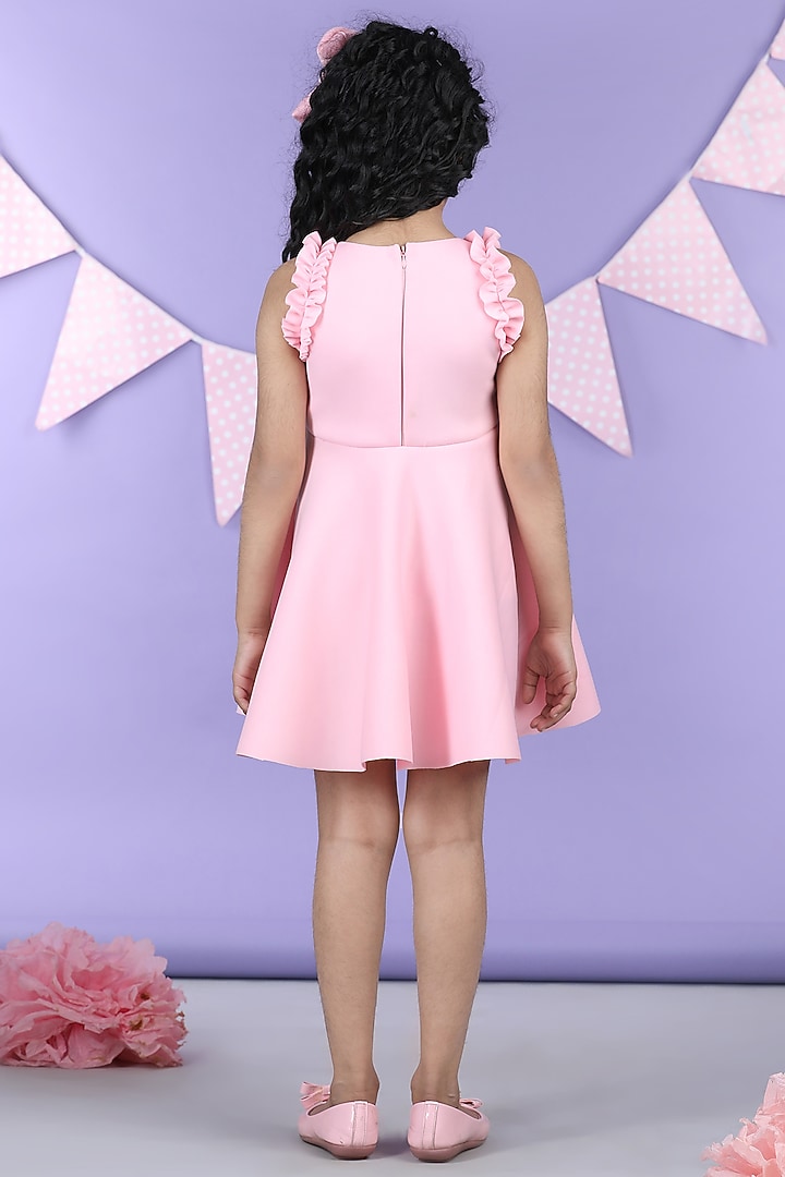 Baby Pink Scuba Embroidered Dress For Girls by The Little celebs at Pernia's Pop Up Shop