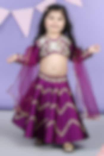 Purple Silk Gota Embroidered Lehenga Set For Girls by The Little celebs