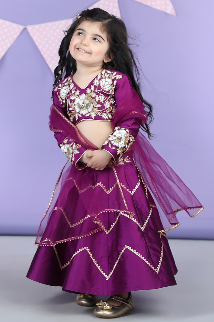 Purple Silk Gota Embroidered Lehenga Set For Girls by The Little celebs at Pernia's Pop Up Shop