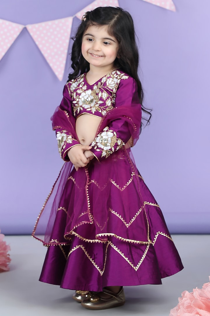 Purple Silk Gota Embroidered Lehenga Set For Girls by The Little celebs at Pernia's Pop Up Shop