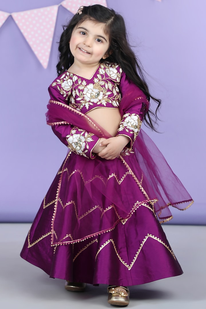 Purple Silk Gota Embroidered Lehenga Set For Girls by The Little celebs at Pernia's Pop Up Shop