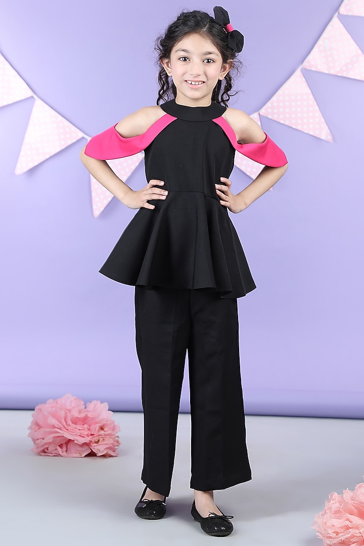 Black Imported Crepe Co-Ord Set For Girls by The Little celebs