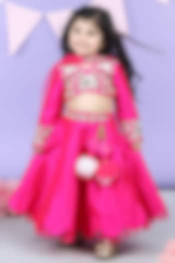 Hot Pink Silk Scalloped Lehenga Set For Girls by The Little celebs