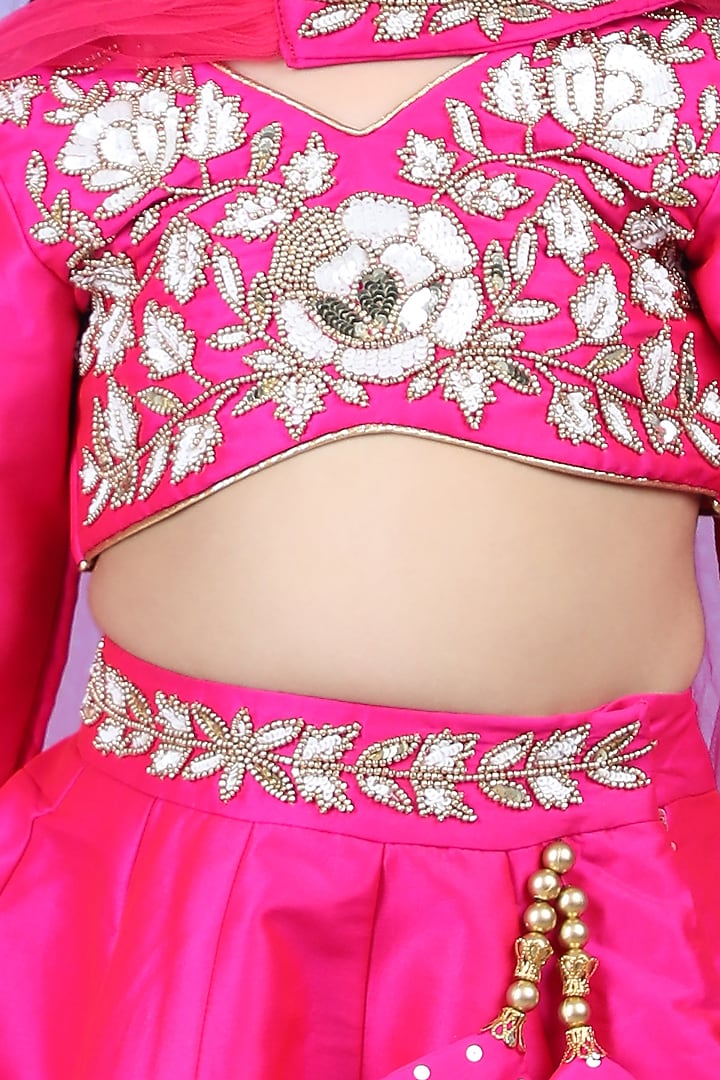Hot Pink Silk Scalloped Lehenga Set For Girls by The Little celebs at Pernia's Pop Up Shop
