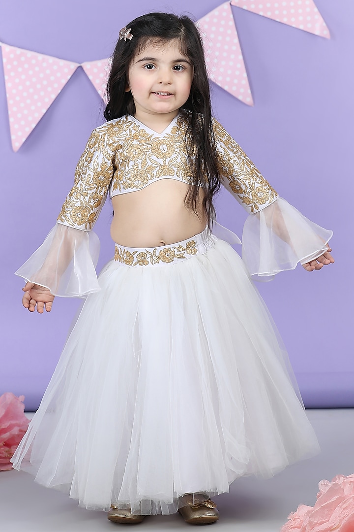 White Silk & Net Lehenga Set For Girls by The Little celebs at Pernia's Pop Up Shop