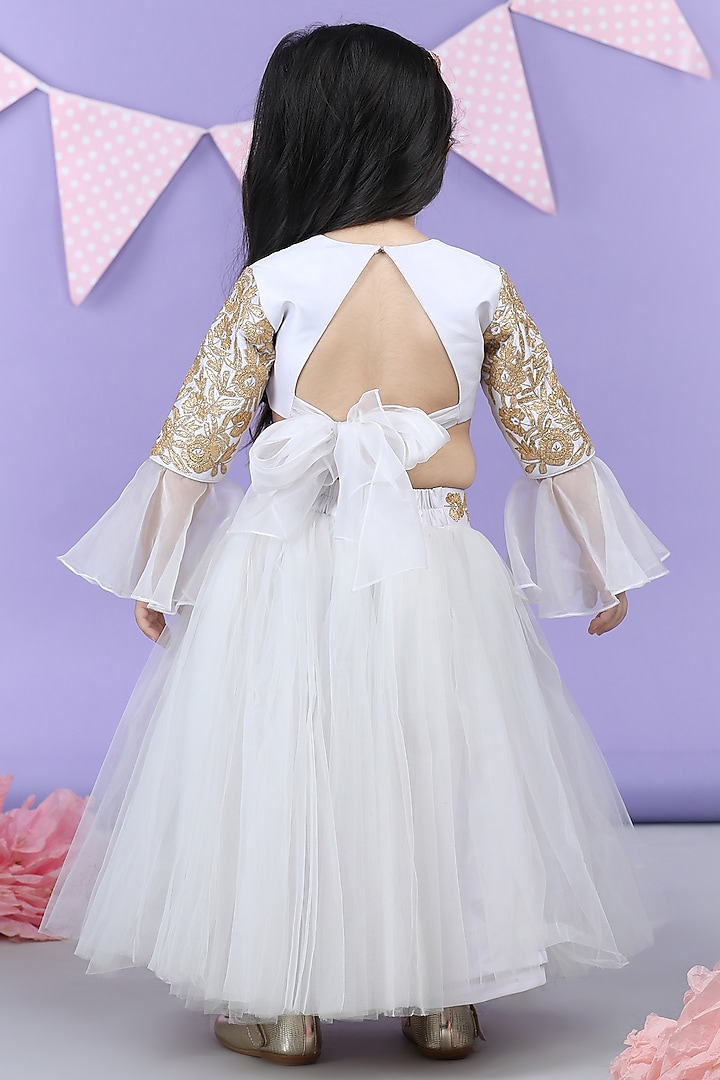 White Silk & Net Lehenga Set For Girls by The Little celebs at Pernia's Pop Up Shop