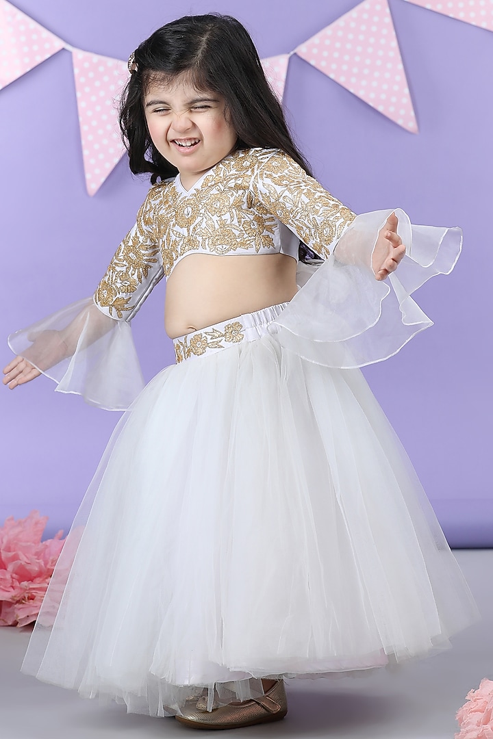 White Silk & Net Lehenga Set For Girls by The Little celebs at Pernia's Pop Up Shop