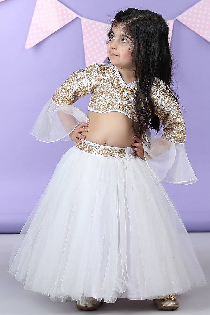 White Silk & Net Lehenga Set For Girls by The Little celebs at Pernia's Pop Up Shop