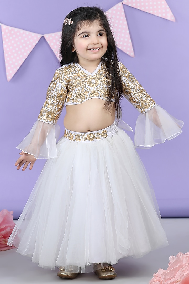 White Silk & Net Lehenga Set For Girls by The Little celebs at Pernia's Pop Up Shop