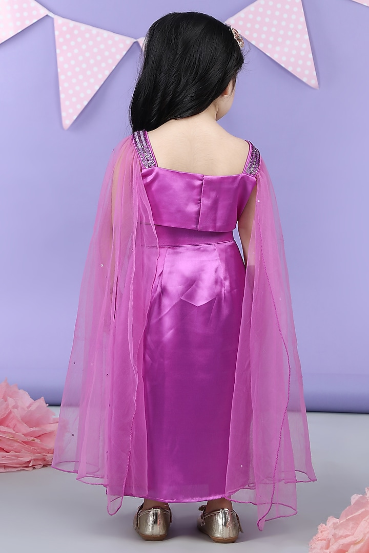 Purple Satin Embroidered Dhoti Skirt Set For Girls by The Little celebs at Pernia's Pop Up Shop