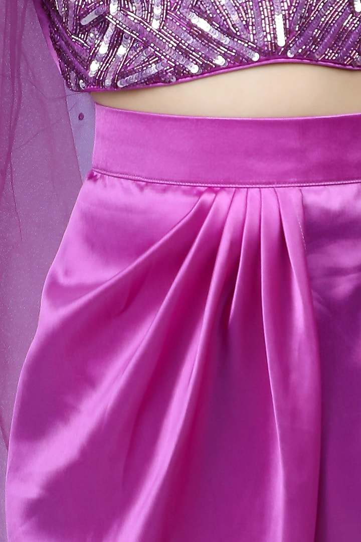 Purple Satin Embroidered Dhoti Skirt Set For Girls by The Little celebs at Pernia's Pop Up Shop