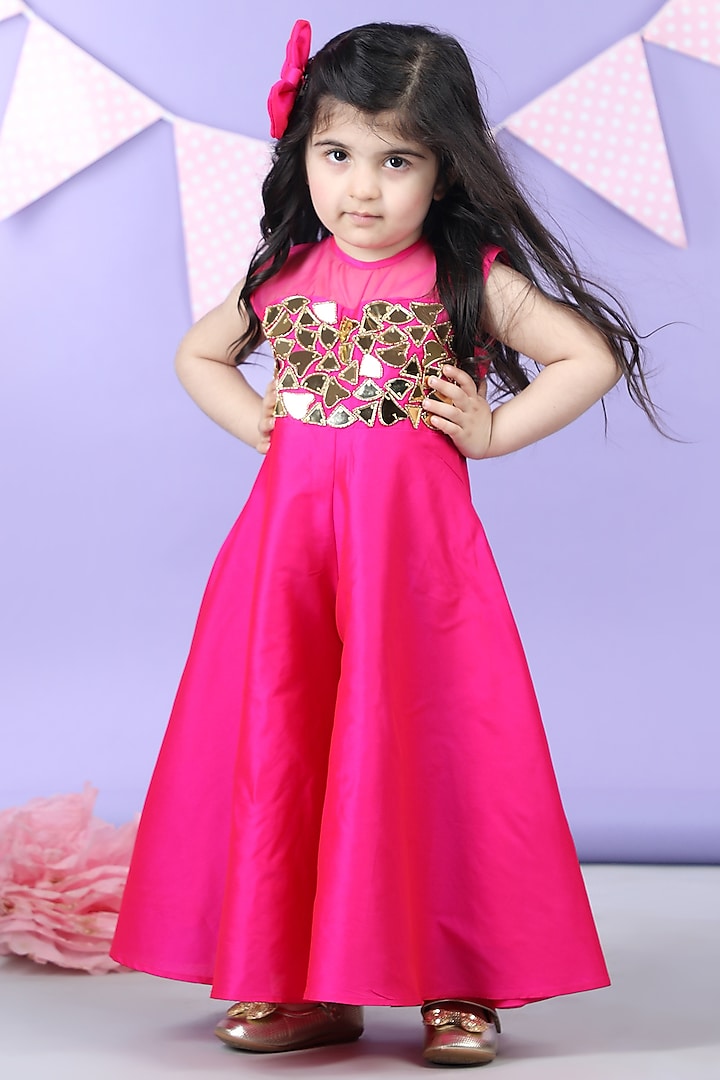 Baby Pink Silk Embellished Dress For Girls by The Little celebs at Pernia's Pop Up Shop