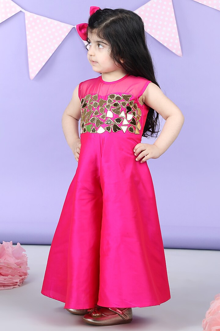 Baby Pink Silk Embellished Dress For Girls by The Little celebs at Pernia's Pop Up Shop