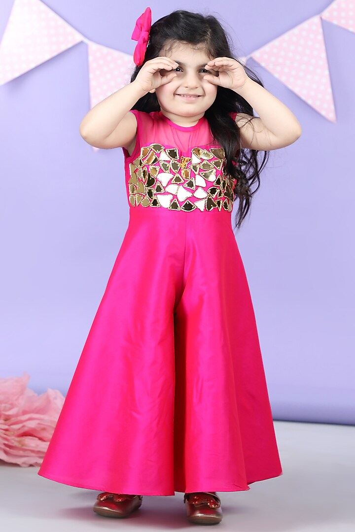 Baby Pink Silk Embellished Dress For Girls by The Little celebs at Pernia's Pop Up Shop
