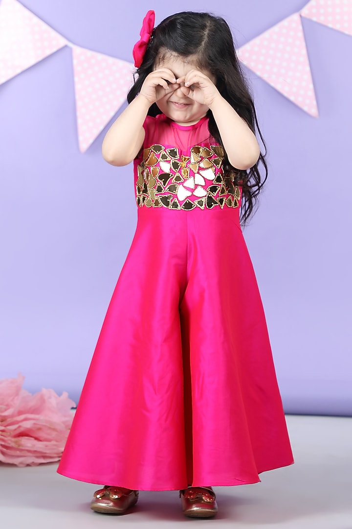 Baby Pink Silk Embellished Dress For Girls by The Little celebs at Pernia's Pop Up Shop