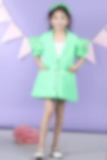 Mint Green Imported Crepe Coat Dress For Girls by The Little celebs