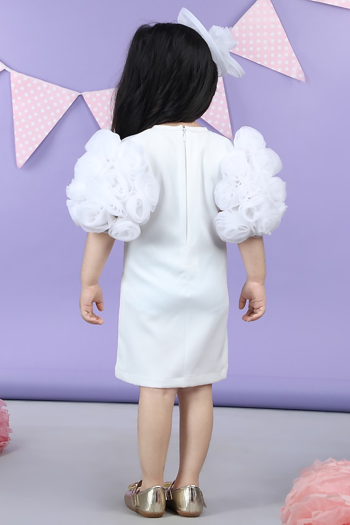 White Imported Crepe 3D Floral Embellished Dress For Girls by The Little celebs at Pernia's Pop Up Shop