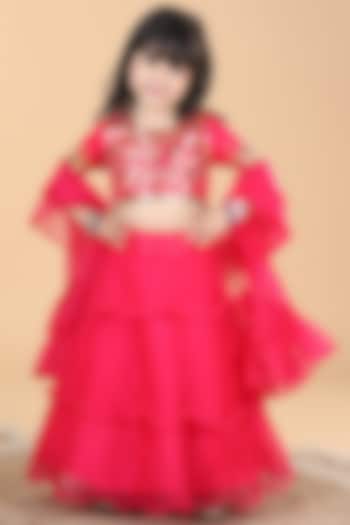 Hot Pink Organza Frilled Lehenga Set For Girls by The Little celebs