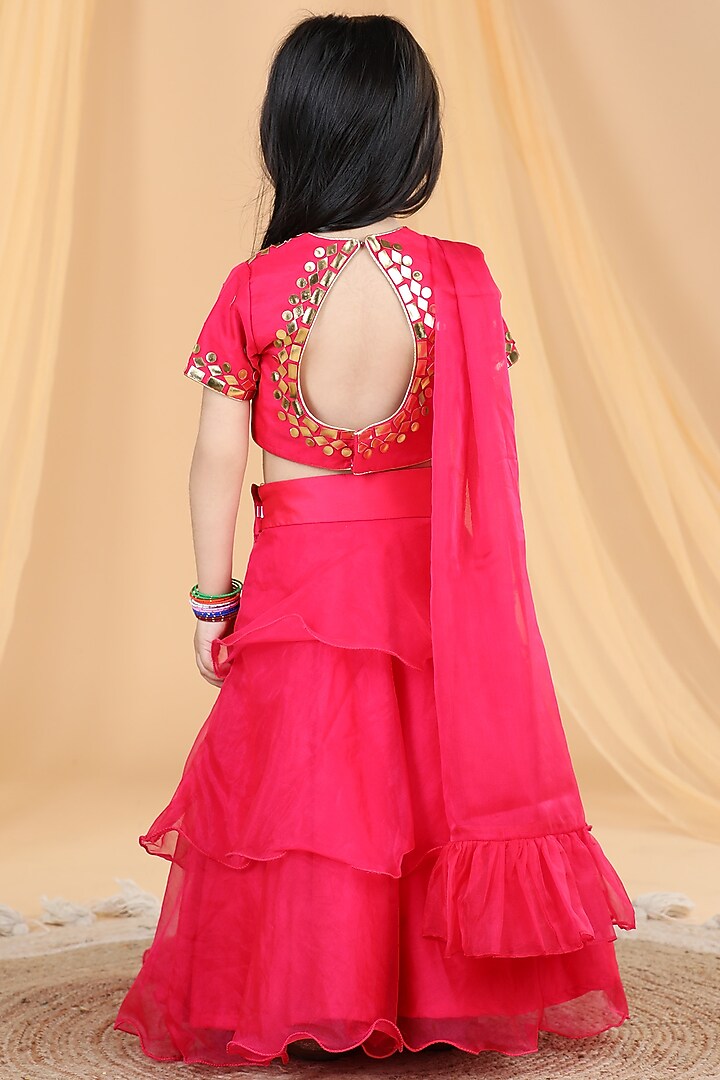 Hot Pink Organza Frilled Lehenga Set For Girls by The Little celebs at Pernia's Pop Up Shop