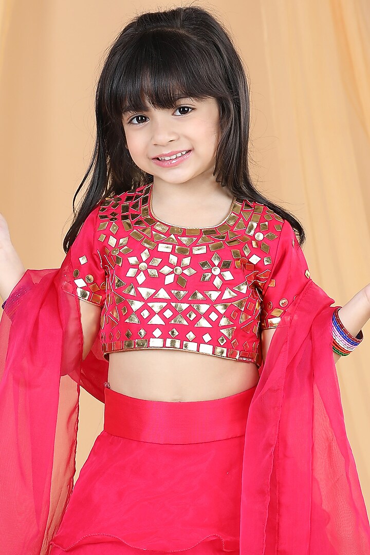 Hot Pink Organza Frilled Lehenga Set For Girls by The Little celebs at Pernia's Pop Up Shop