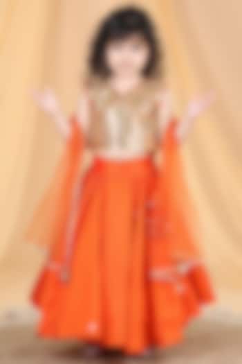 Orange Silk Lehenga Set For Girls by The Little celebs