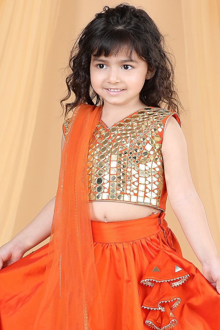 Orange Silk Lehenga Set For Girls by The Little celebs at Pernia's Pop Up Shop