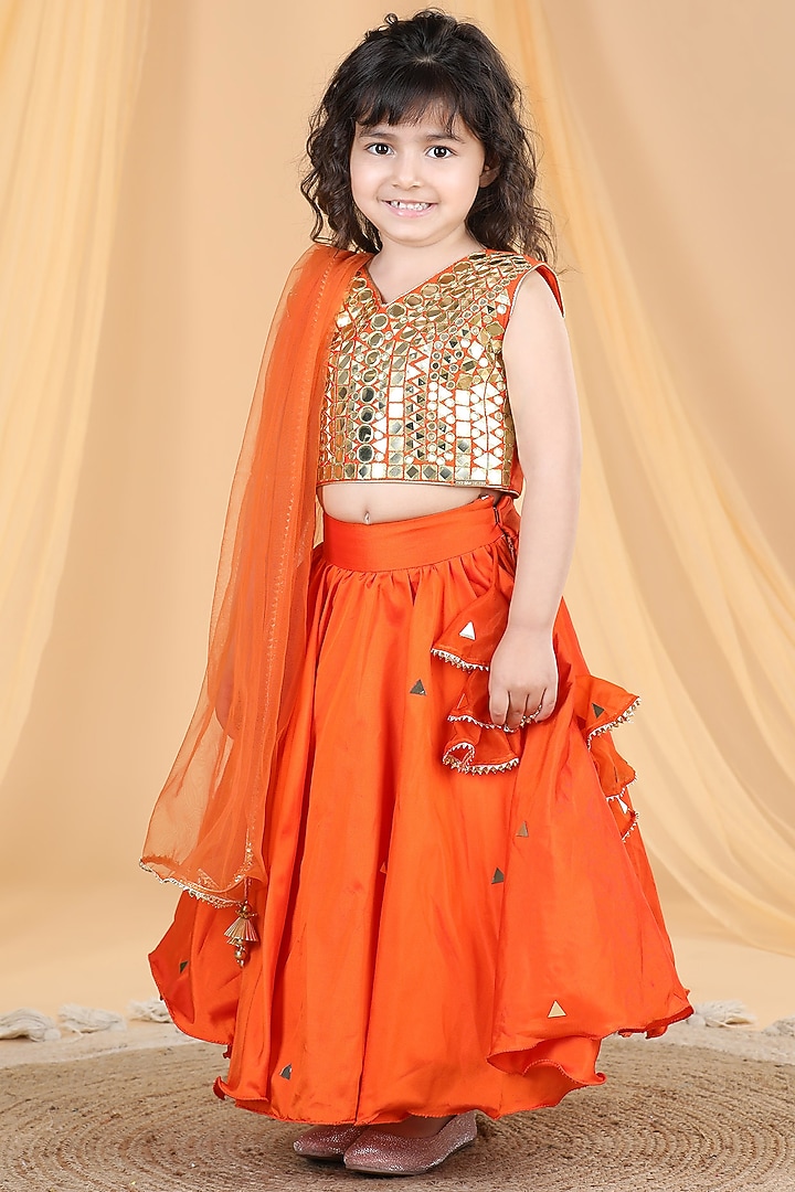Orange Silk Lehenga Set For Girls by The Little celebs at Pernia's Pop Up Shop