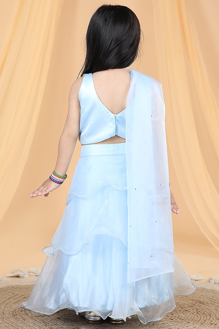Ice Blue Organza Frilled Lehenga Set For Girls by The Little celebs at Pernia's Pop Up Shop