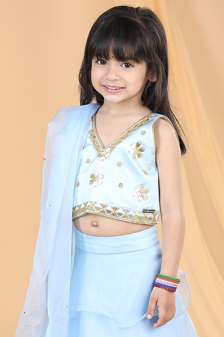 Ice Blue Organza Frilled Lehenga Set For Girls by The Little celebs at Pernia's Pop Up Shop