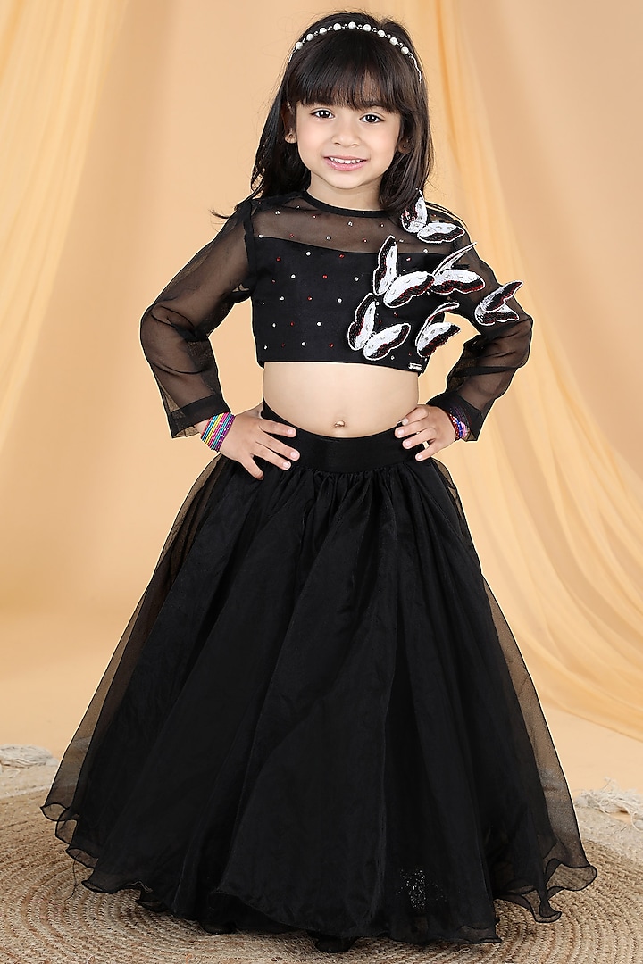 Black Organza Lehenga Set For Girls by The Little celebs